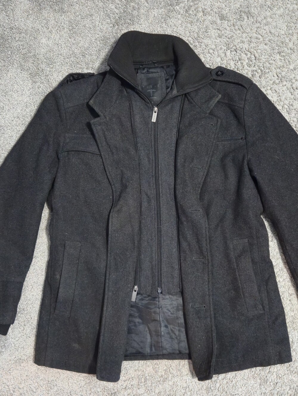 Stockhomme Men's Wool Blend Double Layer Coat Charcoal Grey Size 44 (Medium)